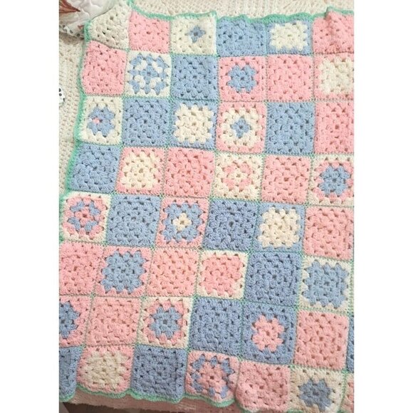 Handmade Vintage Crochet Baby Blanket Multicolor 54" X 36" - Picture 6 of 7